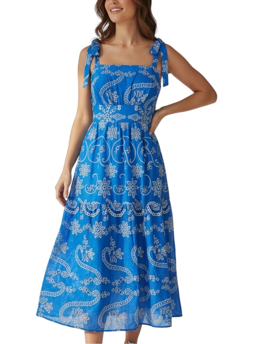 NWT JULIA JORDAN Blue & White Eyelet Adjustable Straps Lined Dress Size 10